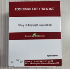 Chine Sulfate ferreux + acide folique Comprimés 200MG + 0,4MG BP / USP Médicaments fournisseur